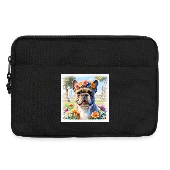 Spring French Bulldog with Floral Wreath - Laptop bag 13" - black - Front