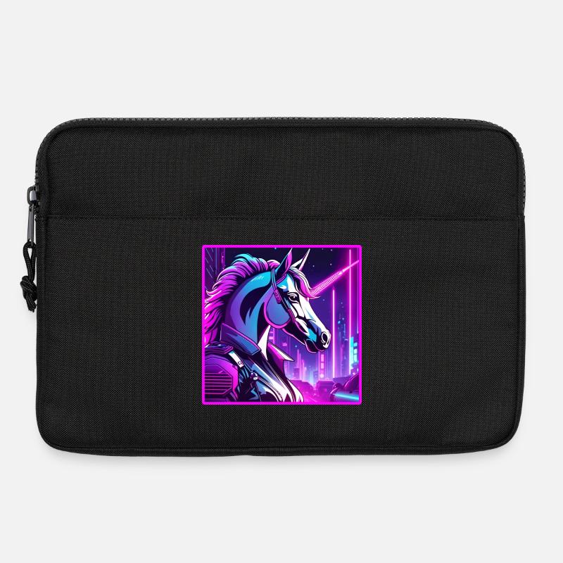 Neon Cyber Unicorn Illustration - Laptoptasche 13" - Schwarz