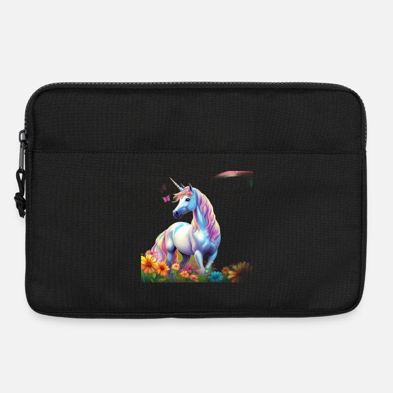 Himmlisches Einhorn im Blumenfeld mit Schmetterlin - Laptoptasche 13" - Schwarz