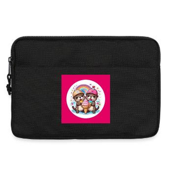 Deux loutres avec un cornet de crème glacée coloré - Sacoche pour ordinateur portable 13 pouces - noir - Devant