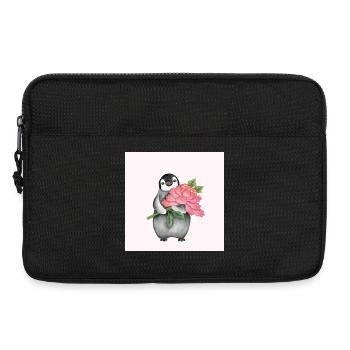 Niedlicher Pinguin mit Pfingstrose - Laptoptasche 13" - Schwarz - Vorne