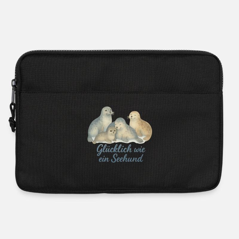 Glückliche Siegel im Aquarell - Laptoptasche 13" - Schwarz