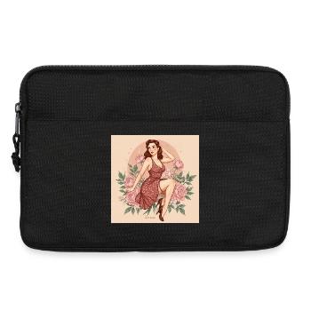 Retro Damen Figur mit Blüten und 50s Stil - Laptoptasche 13" - Schwarz - Vorne