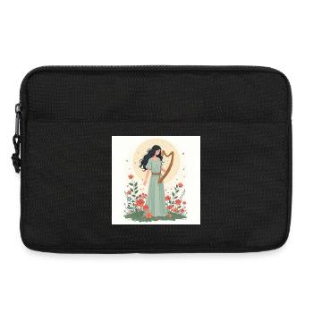 Déesse de la musique avec harpe florale - Sacoche pour ordinateur portable 13 pouces - noir - Devant