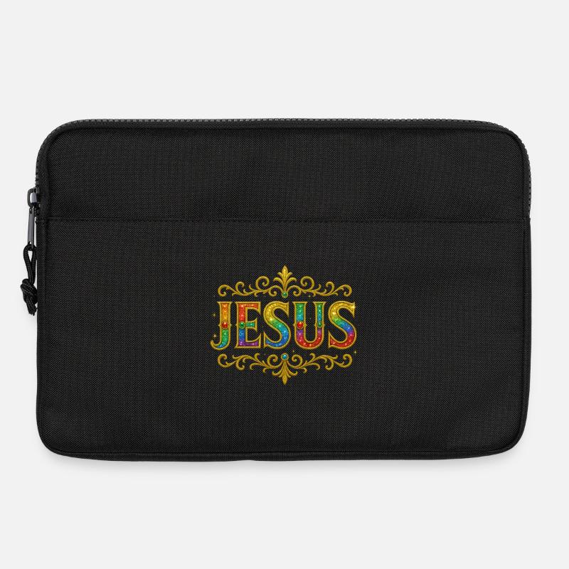 JESUS Glitzer Gold Pailletten - Laptoptasche 13" - Schwarz