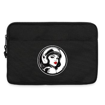 Femme de course rétro chic avec casque - Sacoche pour ordinateur portable 13 pouces - noir - Devant