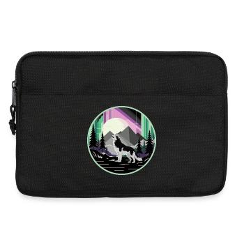Siberian Husky with Northern Lights - Laptop bag 13" - black - Front