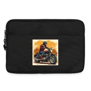Chaussettes à carreaux + illustration de motard - Sacoche pour ordinateur portable 13 pouces - noir - Devant