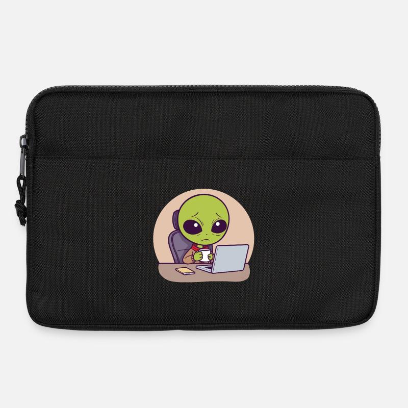 Gestresster Alien am Schreibtisch mit Kaffee - Laptoptasche 13" - Schwarz