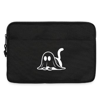 Cat dressed as a ghost – cute Halloween motif - Laptop bag 13" - black - Front