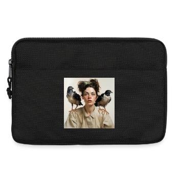 Jeune femme deux corbeaux oiseaux épaules Portrait - Sacoche pour ordinateur portable 13 pouces - noir - Devant