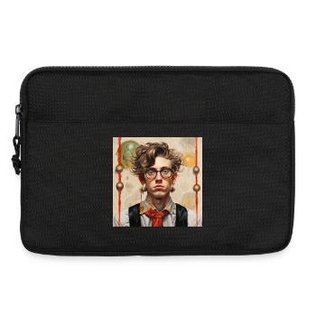 Jeune homme aux lunettes de style vintage cheveux emmêlés - Sacoche pour ordinateur portable 13 pouces - noir - Devant