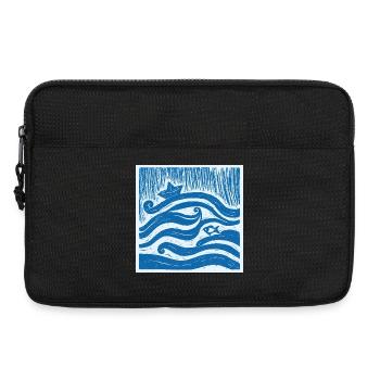 Navire sur vague - Linogravure - Sacoche pour ordinateur portable 13 pouces - noir - Devant