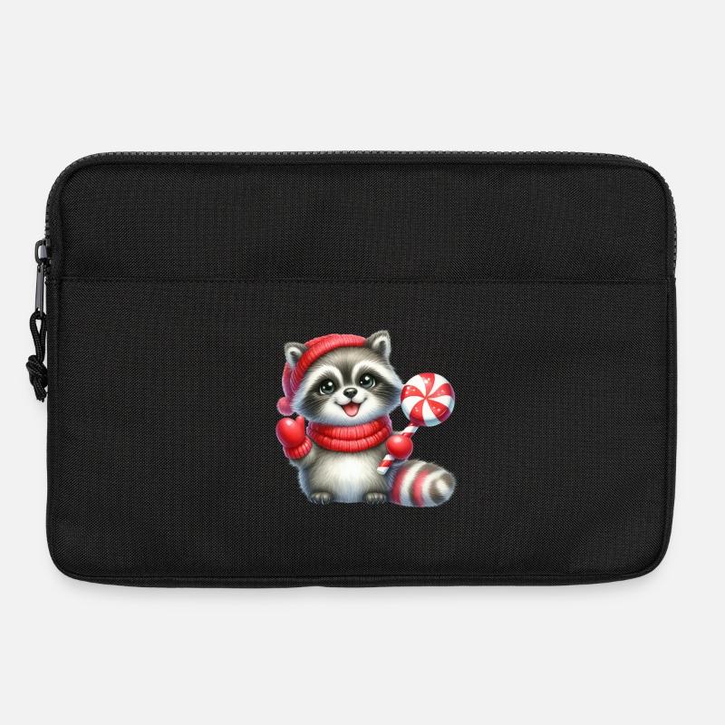 Cozy Raccoon With Candy Cane - Laptop bag 13" - black