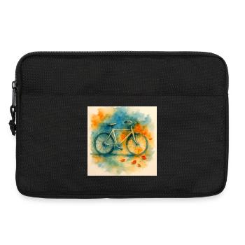 Watercolor, bicycle in color explosion - Laptop bag 13" - black - Front