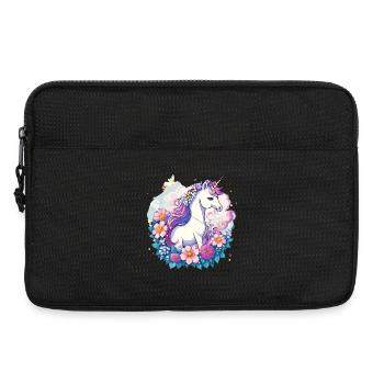 Frühlings-Einhorn mit Blumenkranz - Laptoptasche 13" - Schwarz - Vorne
