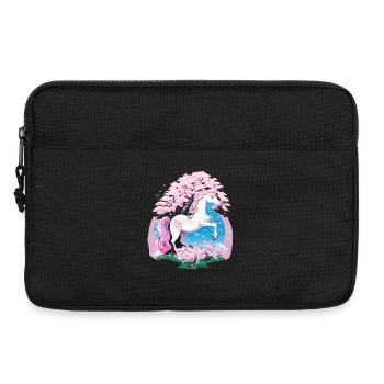Licorne pastel dans la forêt de cerisiers en fleurs - Sacoche pour ordinateur portable 13 pouces - noir - Devant
