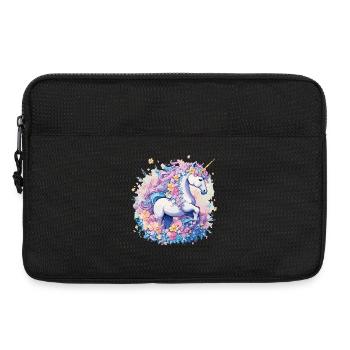 Pastell-Unicorn mit Blumenkronenring - Laptoptasche 13" - Schwarz - Vorne