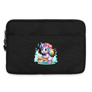 Regenbogen Einhorn Schlitten - Laptoptasche 13" - Schwarz - Vorne