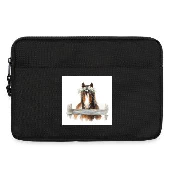 Blütengekröntes Pferd über Zaun - Laptoptasche 13" - Schwarz - Vorne