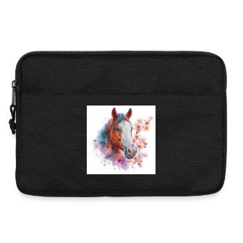 Watercolor Horse with Blossoms - Laptop bag 13" - black - Front