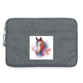 Watercolor Horse with Cherry Blossoms - Laptop bag 13" - heather grey - Front