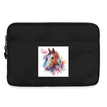 Watercolor Horse with Blossoms - Laptop bag 13" - black - Front