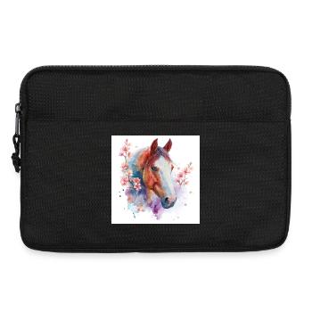Aquarell Pferd und Blüten - Laptoptasche 13" - Schwarz - Vorne