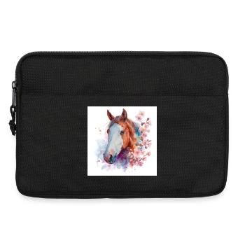 Watercolor Horse and Cherry Blossoms - Laptop bag 13" - black - Front
