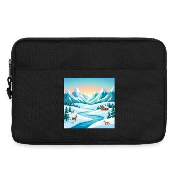 Paysages alpins d’hiver avec cerfs et huttes - Sacoche pour ordinateur portable 13 pouces - noir - Devant