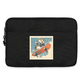 Retro-Katzen-Skateboarder im Flug - Laptoptasche 13" - Schwarz - Vorne
