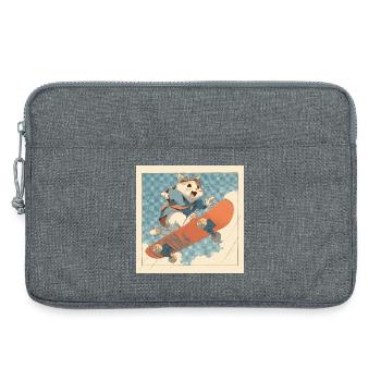 Retro-Katzen-Skateboarder im Flug - Laptoptasche 13" - Grau meliert - Vorne