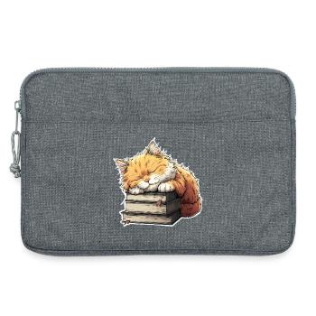 Cute Cat Sleeping on Book Pile - Laptop bag 13" - heather grey - Front
