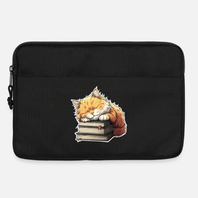 Süße Katze schläft auf Bücherstapel - Laptoptasche 13" - Schwarz