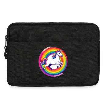Regenbogen Unicorn Einhorn springt Kreis Motiv - Laptoptasche 13" - Schwarz - Vorne