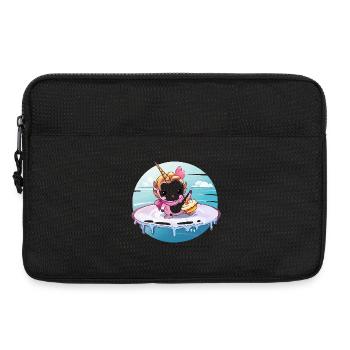 Einhorn am Surfbrett mit Cupcake - Laptoptasche 13" - Schwarz - Vorne