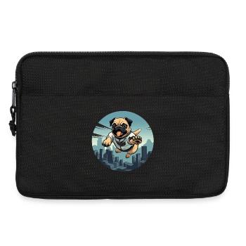 Pug im Sprung über Skyline - Laptoptasche 13" - Schwarz - Vorne