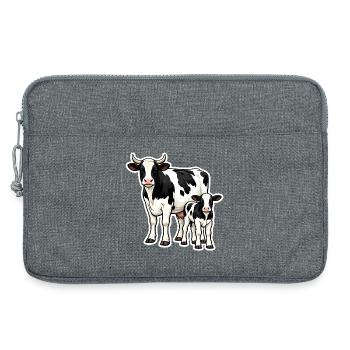 Vache avec veau – Illustration de ferme aimante - Sacoche pour ordinateur portable 13 pouces - gris chiné - Devant