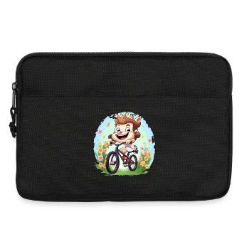 Fröhlicher Tierfreund auf Fahrrad - Laptoptasche 13" - Schwarz - Vorne