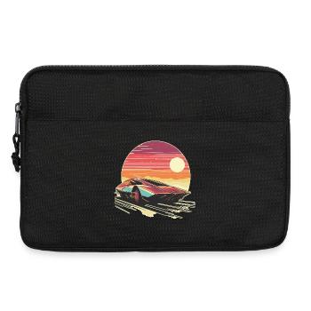 Retro futuristic red car with stylized sunset sky  - Sacoche pour ordinateur portable 13 pouces - noir - Devant