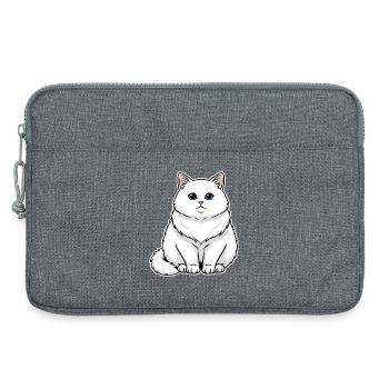 Chat Blanc Fluffy Yeux Bleus Portrait Majestueux - Sacoche pour ordinateur portable 13 pouces - gris chiné - Devant
