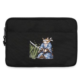 Samurai Cat with Katana – Japanese Ukiyo-e Style - Laptop bag 13" - black - Front