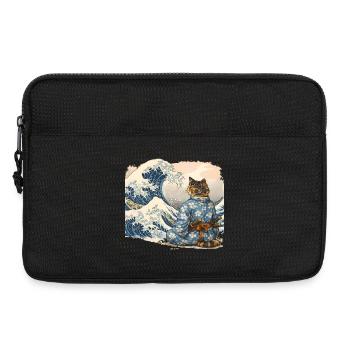 Samurai Cat Wave japanischer Ukiyo-e-Stil - Laptoptasche 13" - Schwarz - Vorne
