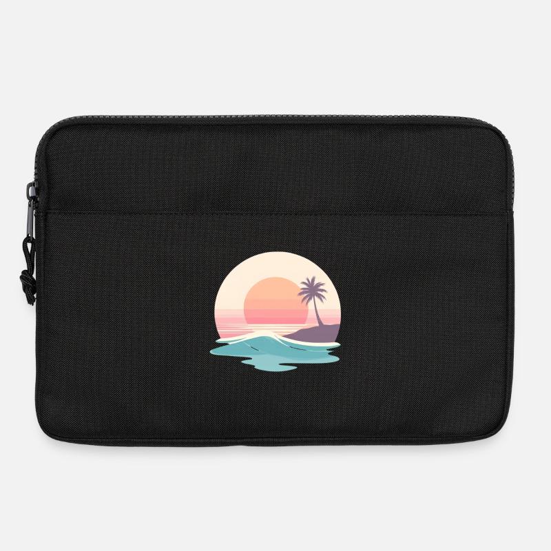 Retro Sonnenuntergang Strand & Palme - Laptoptasche 13" - Schwarz