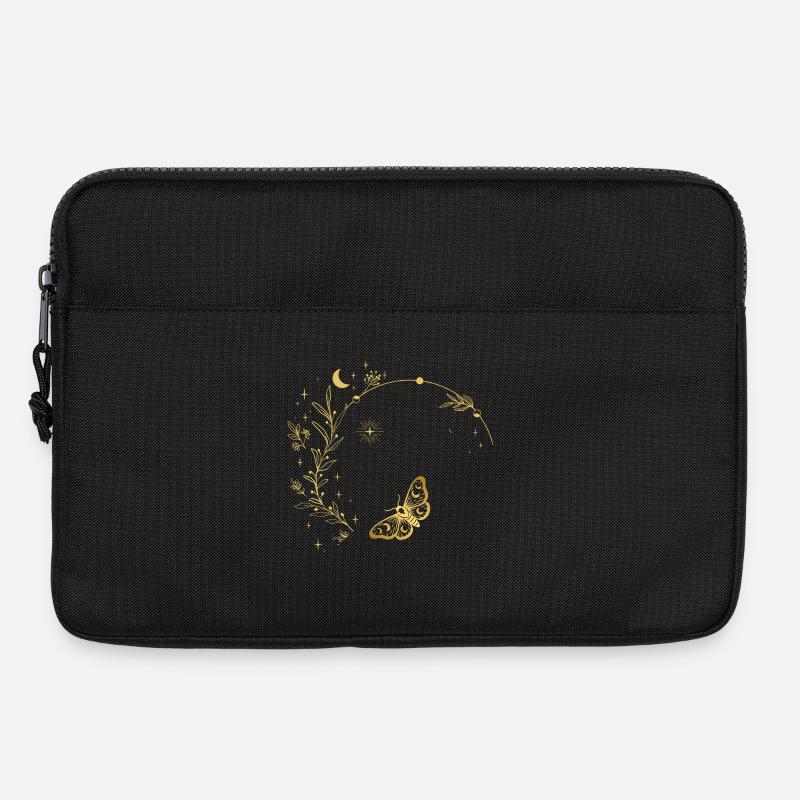 Golden Moon Leaves Circle Frame - Laptop bag 13" - black