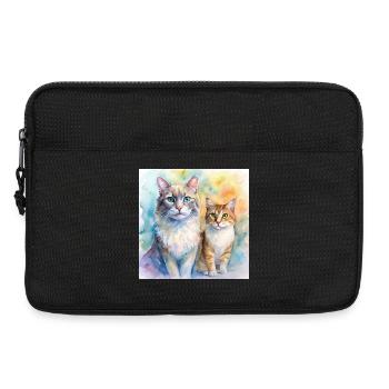Watercolor Duo Cats Portrait - Laptop bag 13" - black - Front
