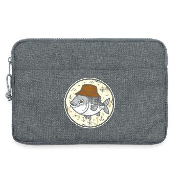 Fisch mit Hut im Nautik-Rundlogo - Laptoptasche 13" - Grau meliert - Vorne