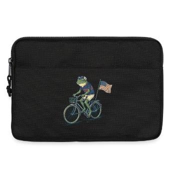 Grenouille drôle faisant du vélo avec drapeau américain - Sacoche pour ordinateur portable 13 pouces - noir - Devant