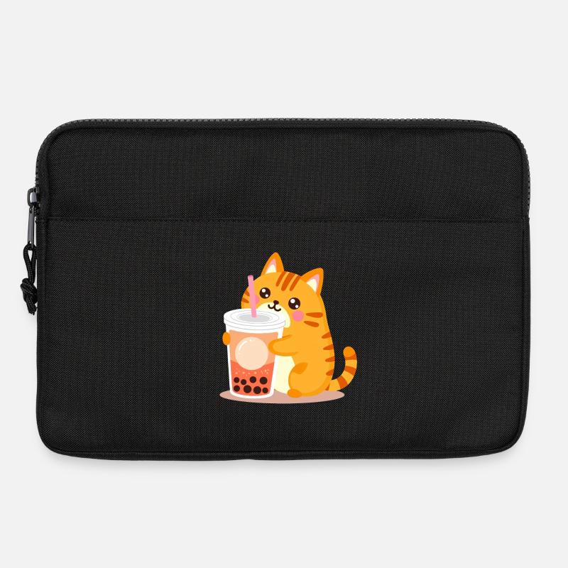 Süße Kawaii Katze mit Bubble Tea - Laptoptasche 13" - Schwarz
