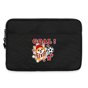 Witziger Fußball-Corgi-Aufkleber | Fußball-Fan-Tier - Laptoptasche 13" - Schwarz - Vorne